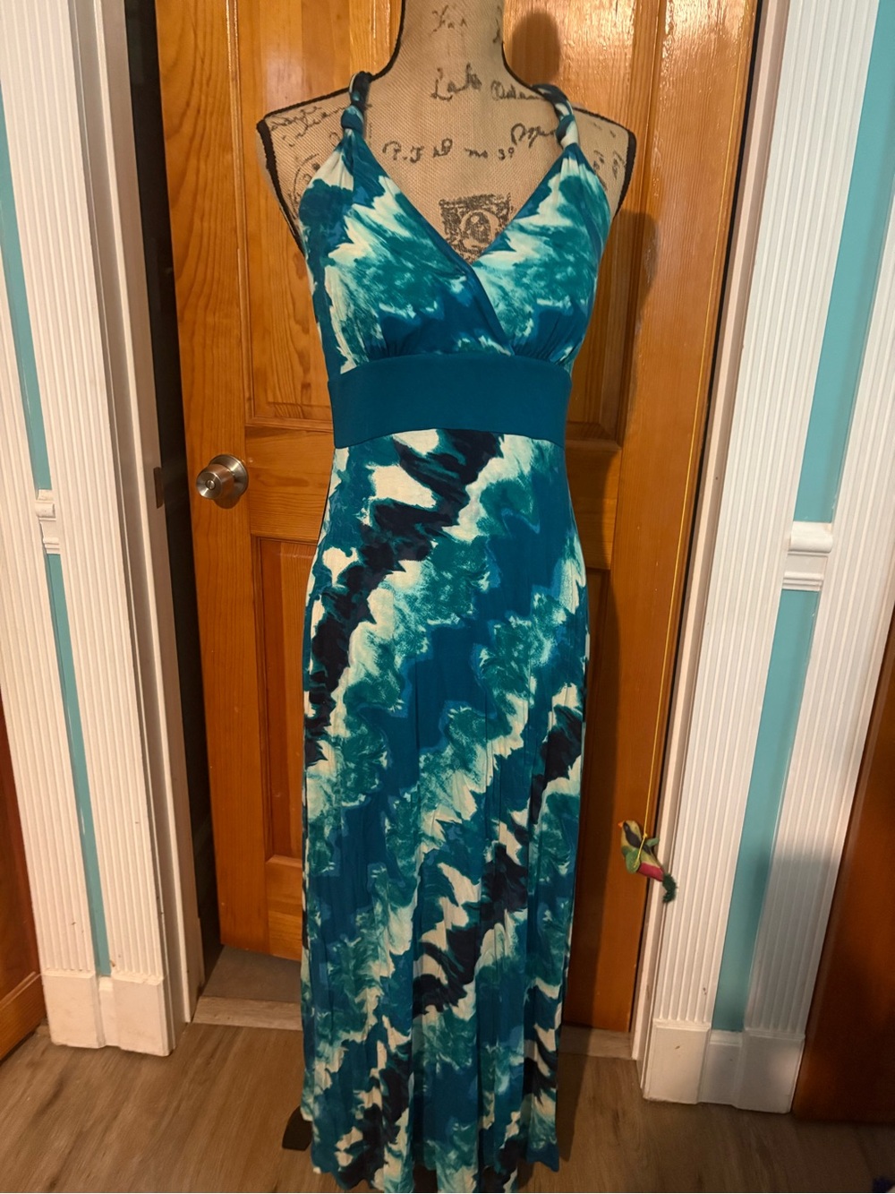 Sleeveless M Ana Teal Tie-Dye Maxi Dress with V-Neck